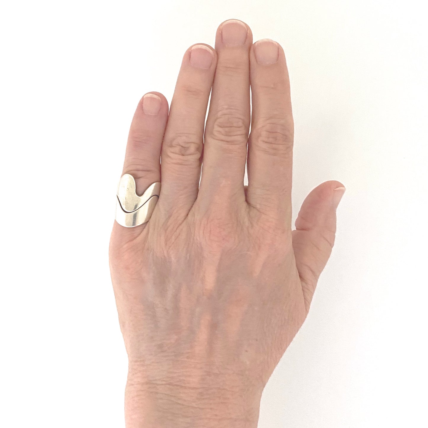 scale Andreas Mikkelsen Denmark vintage silver double ring Scandinavian Modernist jewelry design