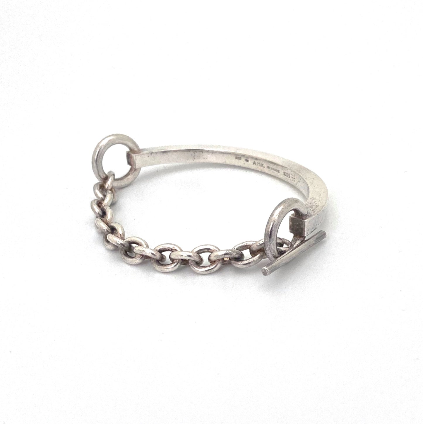 detail Andreas Mikkelsen Denmark vintage silver heavy chain front bracelet Scandinavian Modernist jewelry design