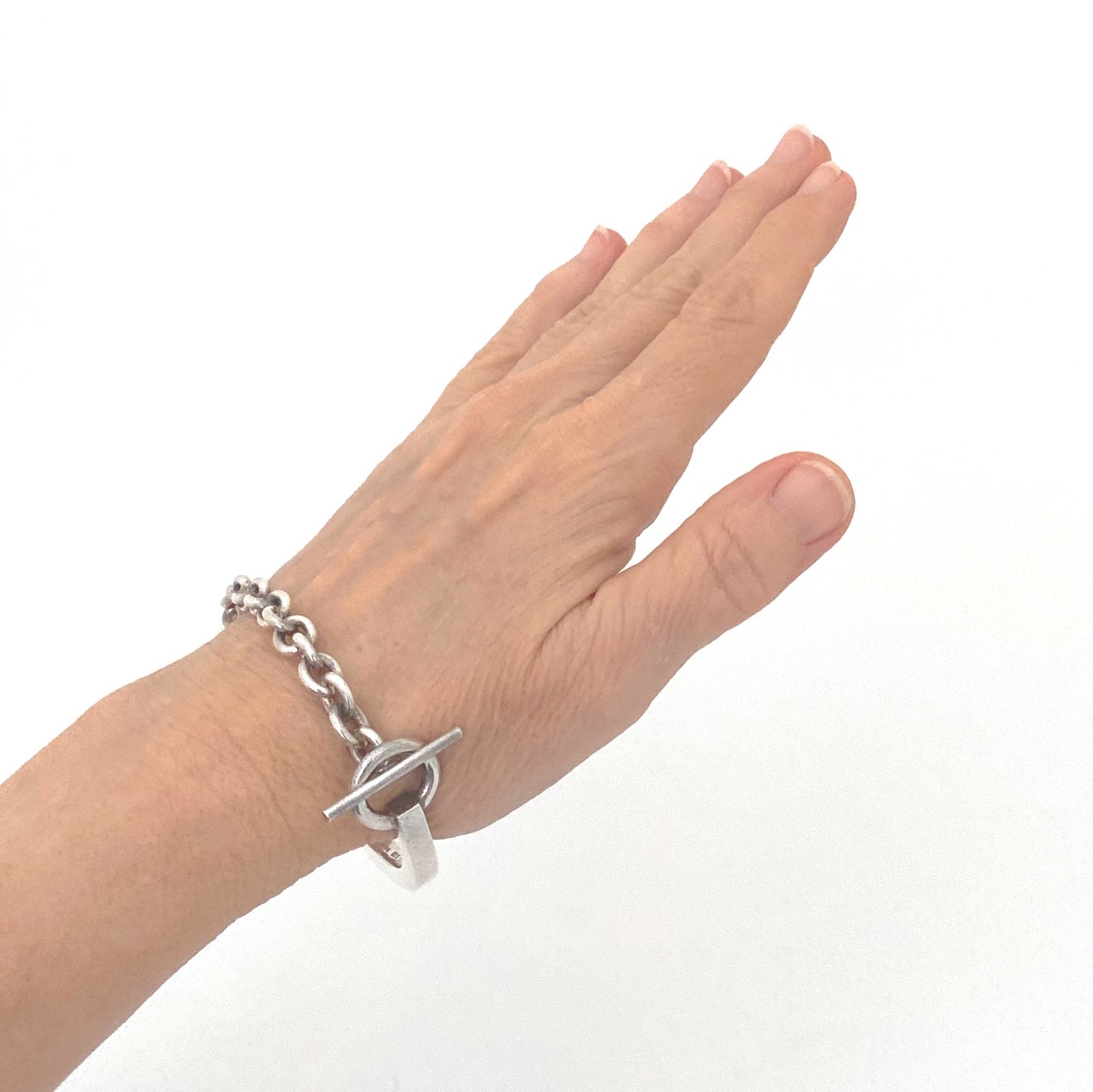 scale Andreas Mikkelsen Denmark vintage silver heavy chain front bracelet Scandinavian Modernist jewelry design