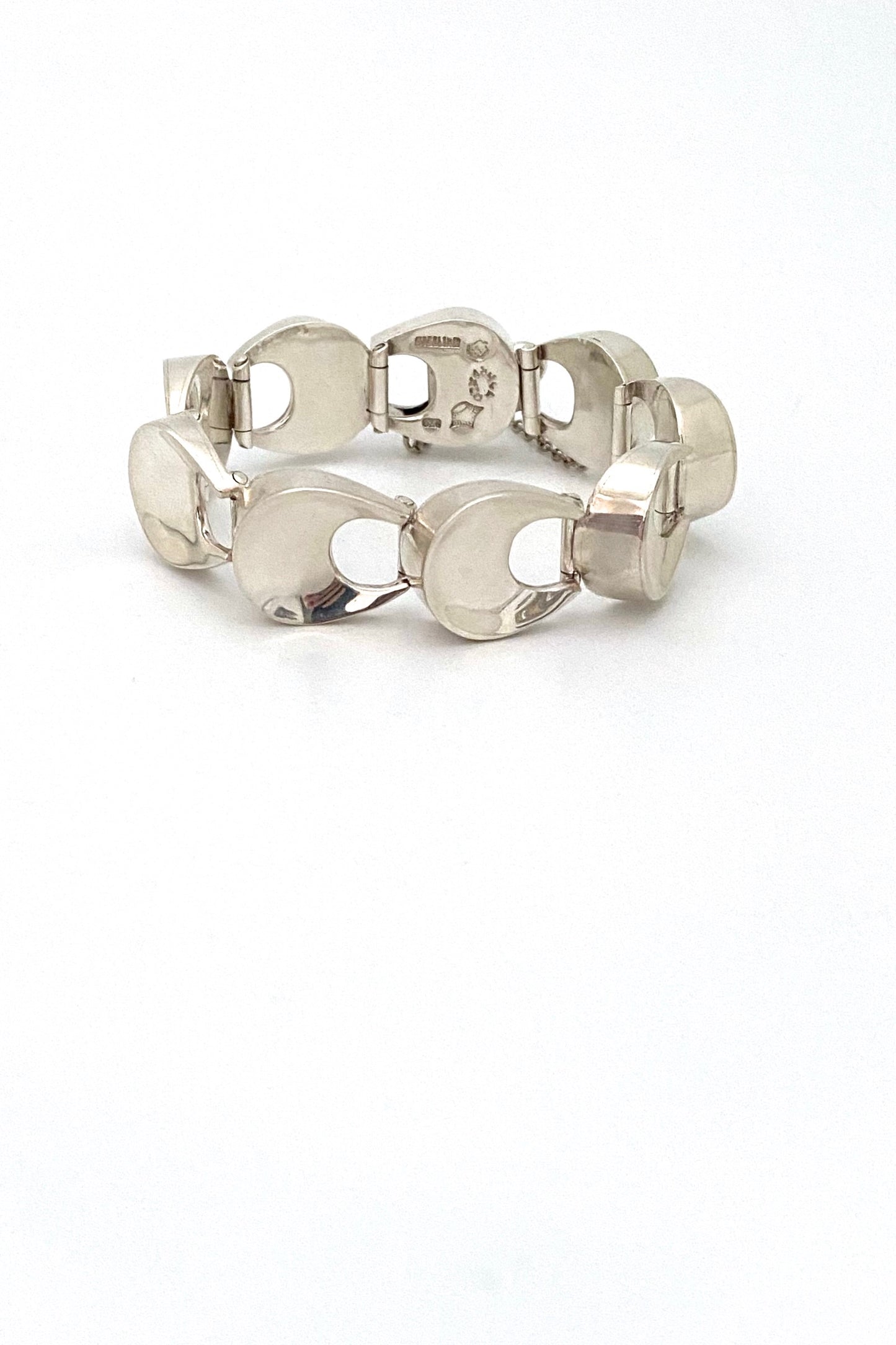 Antonio Pineda Taxco Mexico vintage heavy silver link bracelet Modernist jewelry design
