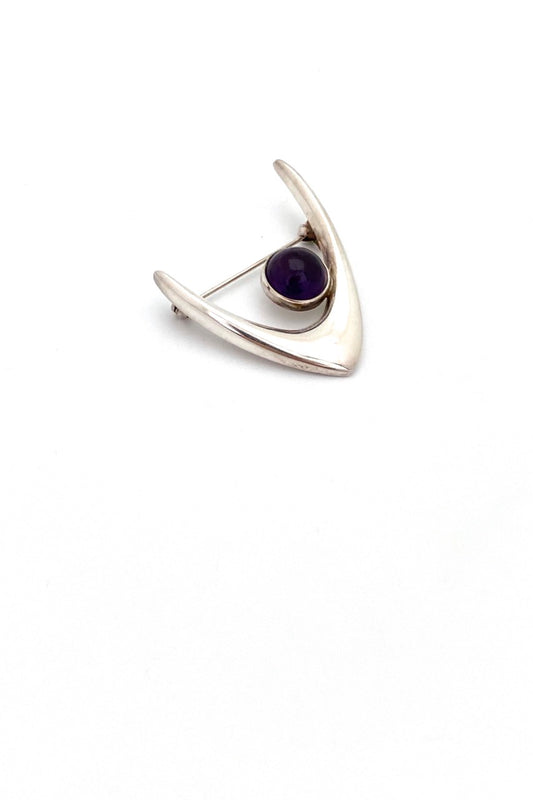 Arne Johansen Denmark vintage silver amethyst brooch Scandinavian Modernist jewelry design