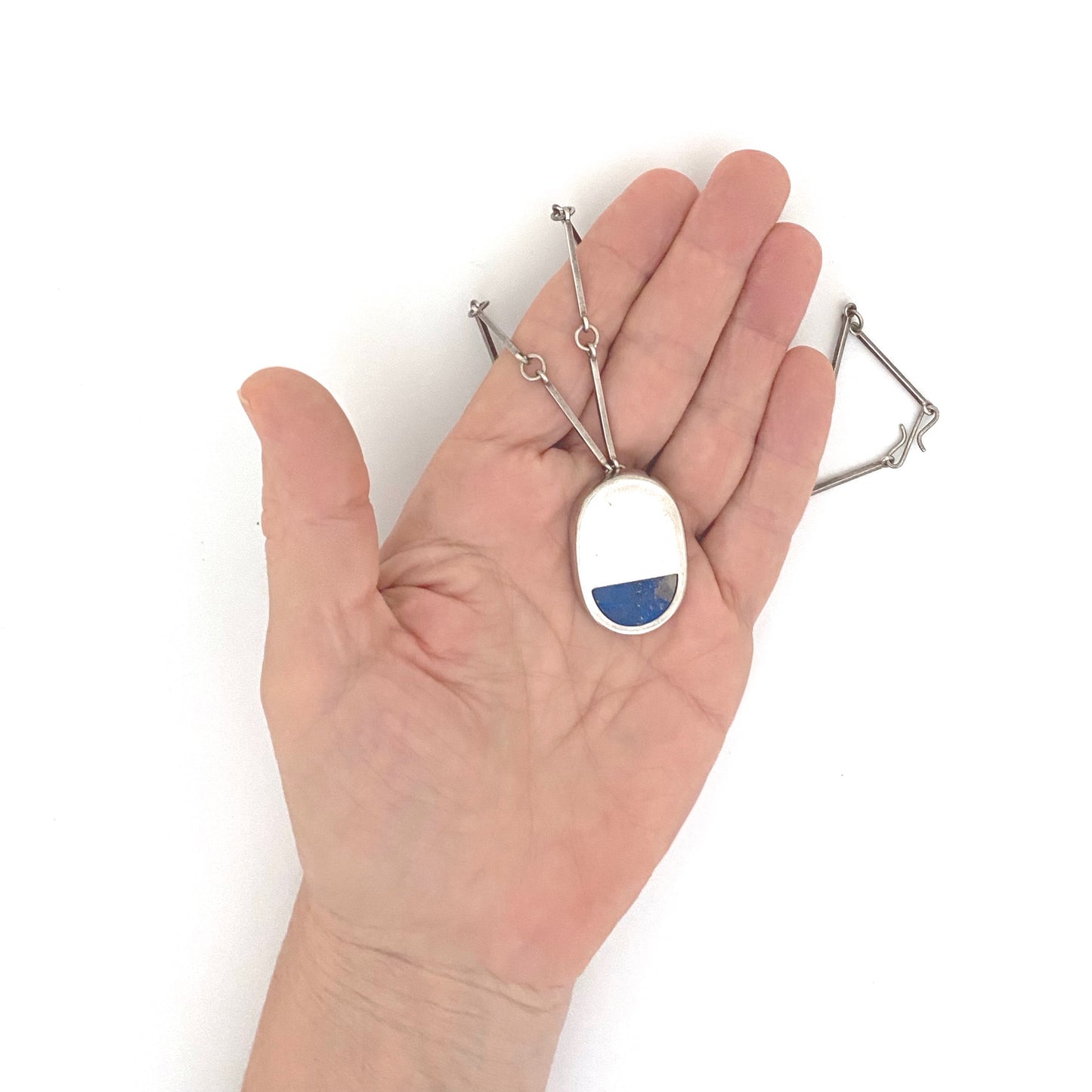 scale Arne Johansen Denmark vintage silver lapis lazuli pendant necklace Scandinavian Modernist jewelry design