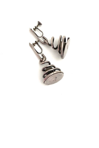 Art Smith USA vintage silver spiral kinetic drop earrings American Modernist jewelry design