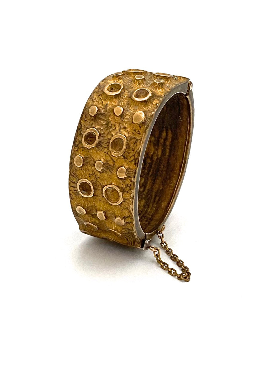 Bernard Chaudron Canada vintage sculptural bronze hinged bracelet Canadian Modernist jewelry design