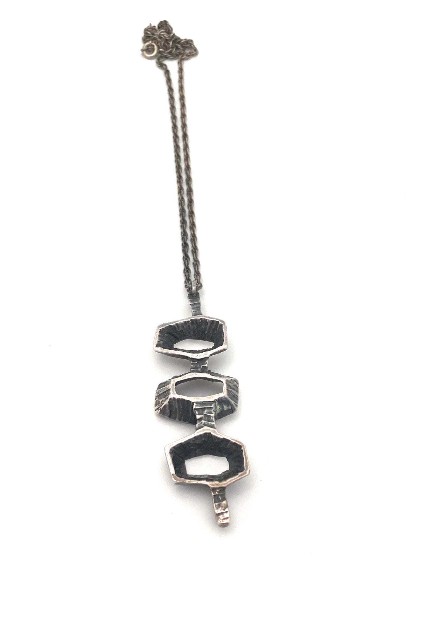 Bernard Chaudron Canada large vintage brutalist openwork pendant necklace Canadian Modernist jewelry design