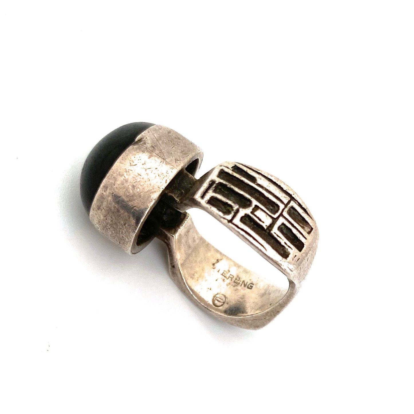Bernard Chaudron sterling silver & falcons eye ring