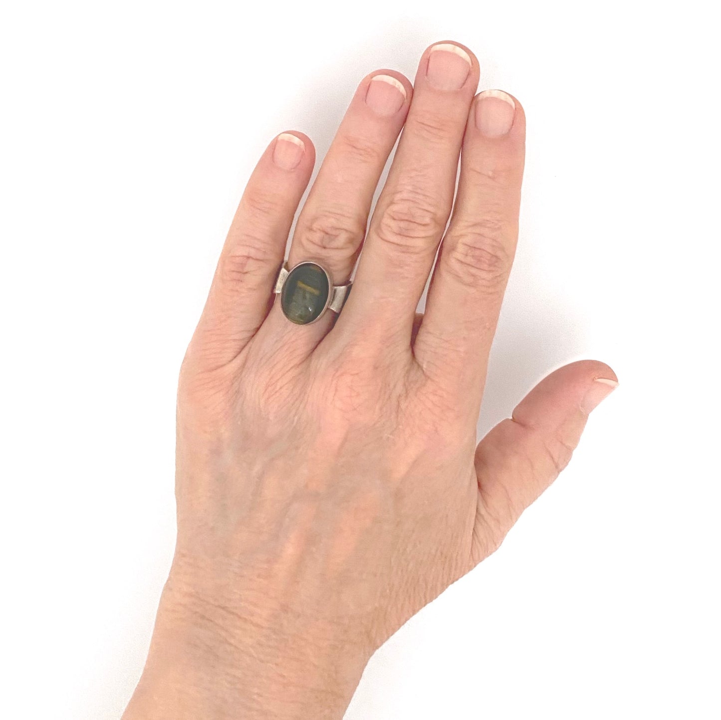 scale Bernard Chaudron Canada vintage silver falcons eye ring Canadian Modernist jewelry design