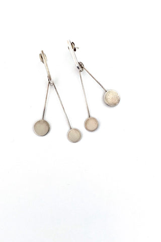 Betty Cooke USA vintage silver discs drop earrings Modernist jewelry design