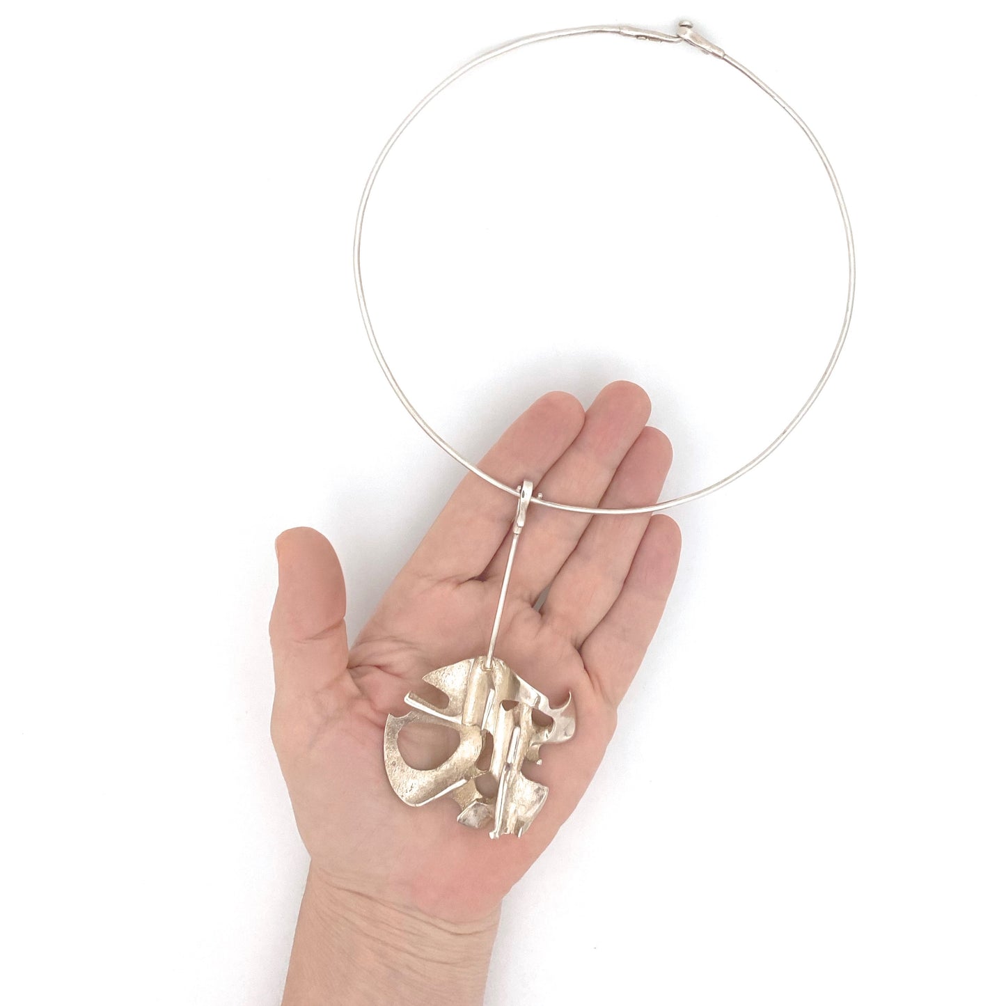 scale Campbell Scott Canada vintage silver extra large sculptural pendant on neck ring Modernist jewelry design