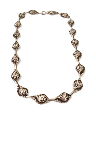 Carl Poul Petersen Canada vintage repousse silver floral necklace