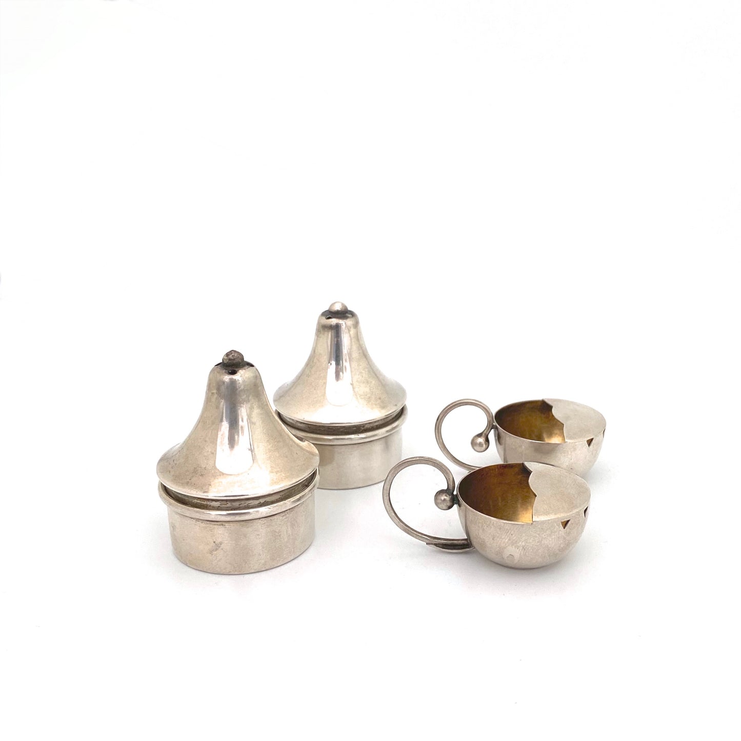 profile Carl Poul Petersen Canada vintage sterling silver individual salt pepper