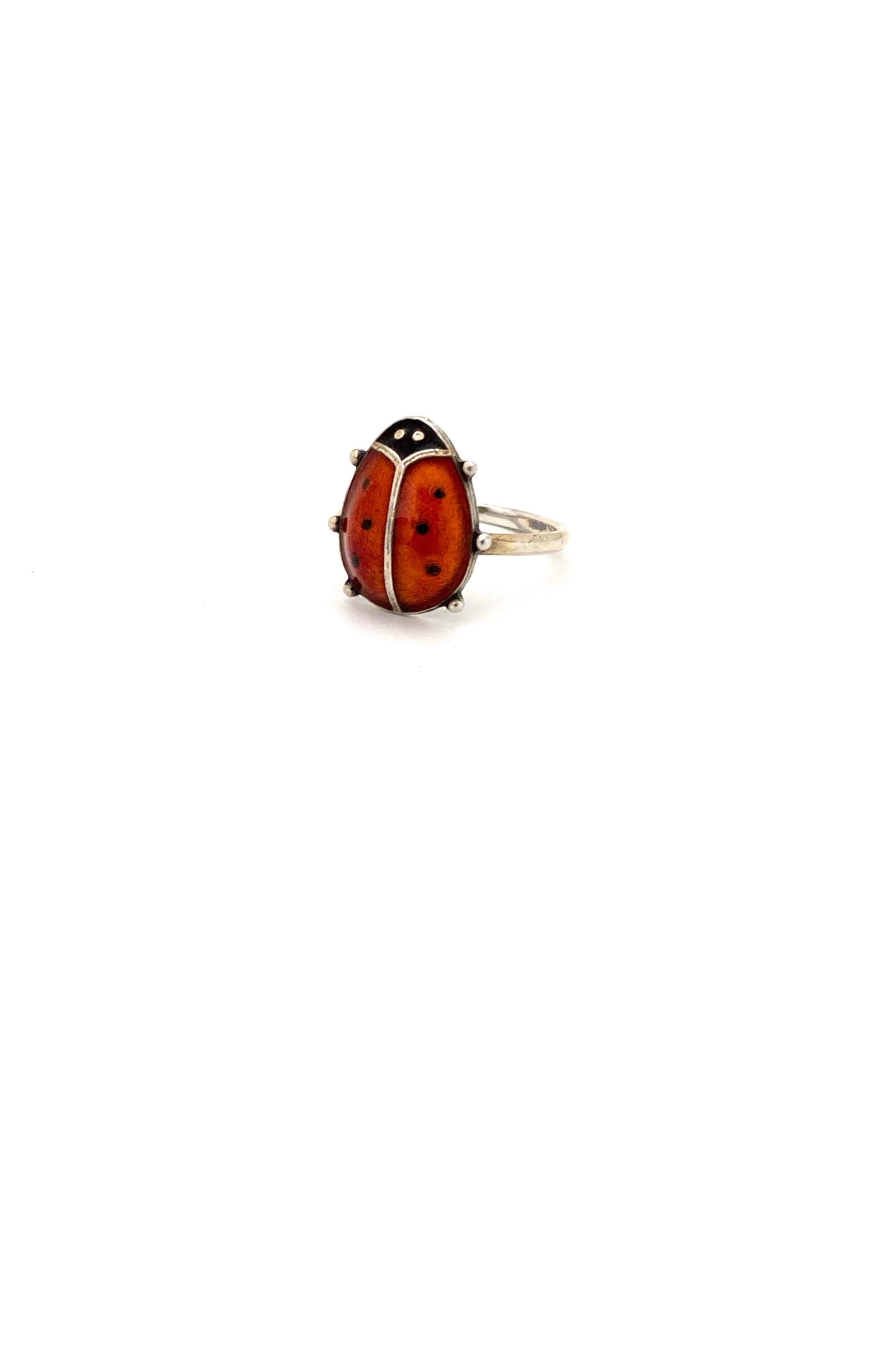 David-Andersen Norway vintage silver enamel ladybug ring Willy Winnaess Scandinavian Modernist jewelry design