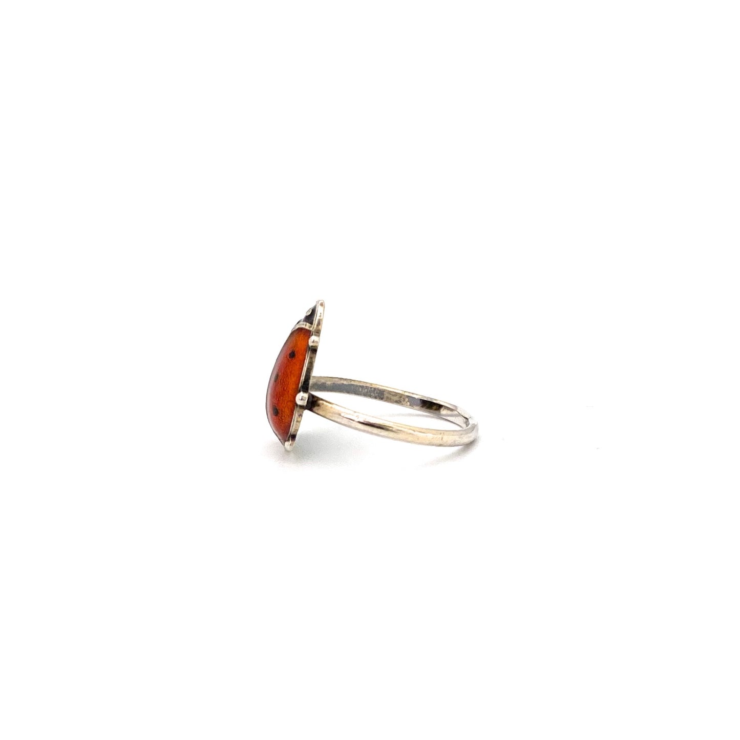 profile David-Andersen Norway vintage silver enamel ladybug ring Willy Winnaess Scandinavian Modernist jewelry design