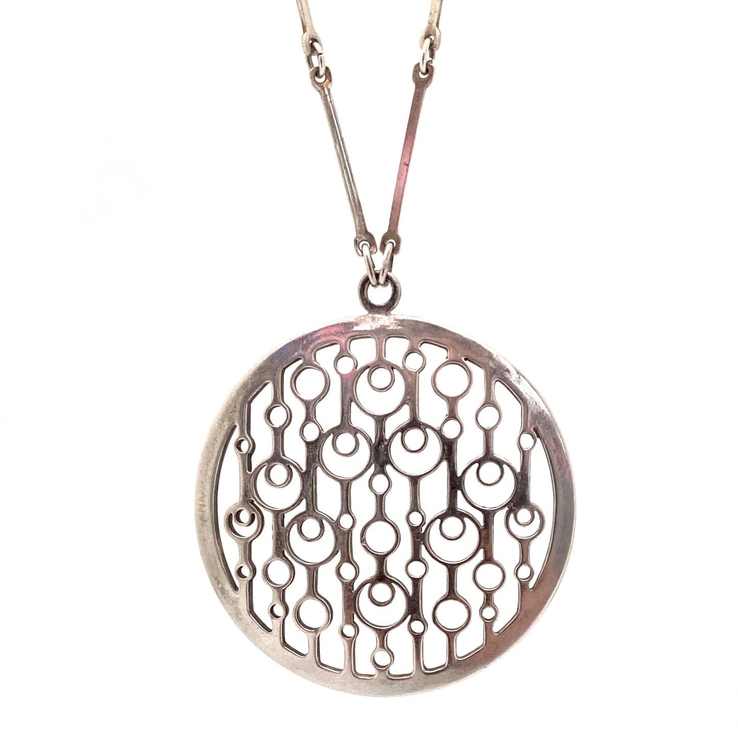 detail David-Andersen Norway vintage silver large circles pendant necklace Marianne Berg Scandinavian Modernist jewelry design