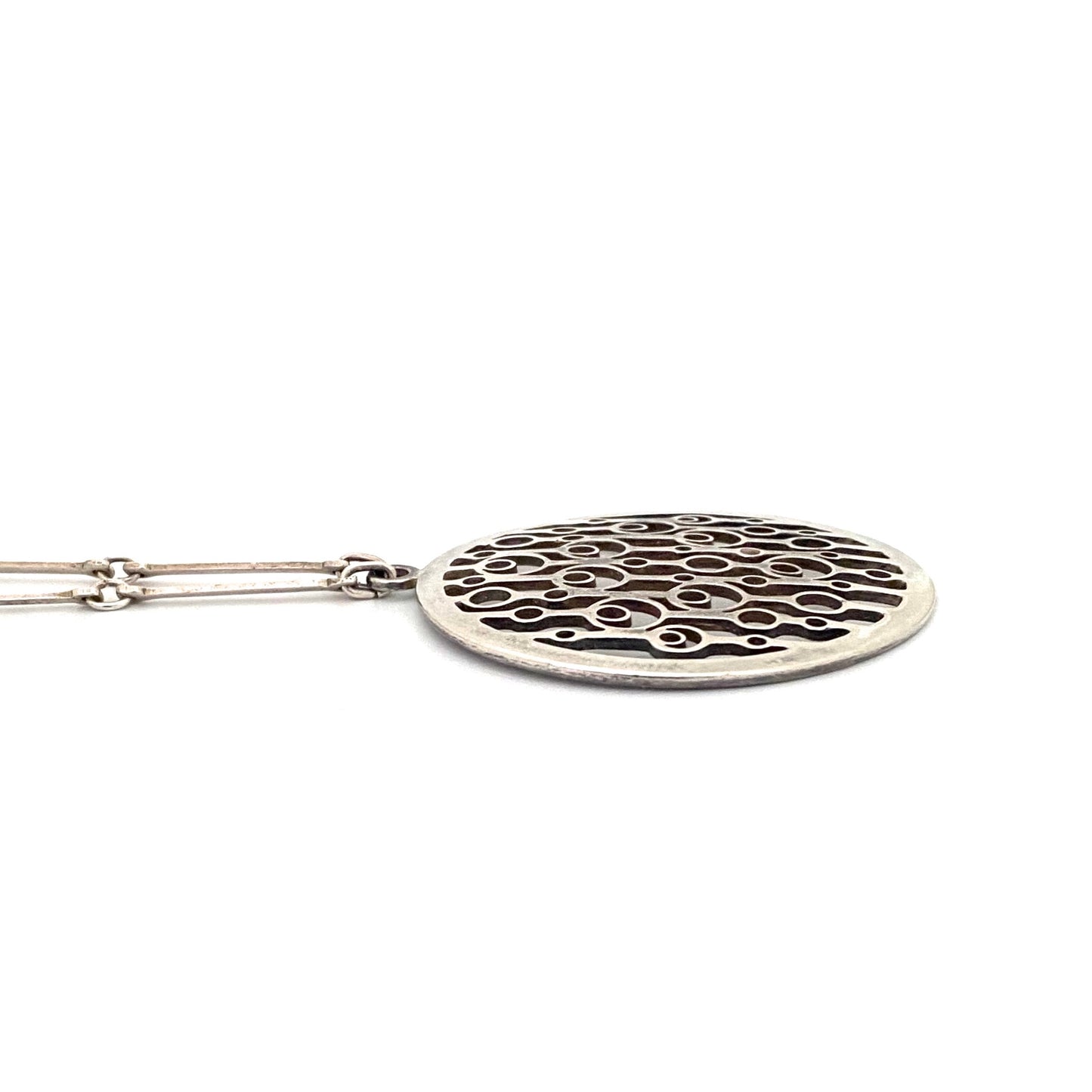 profile David-Andersen Norway vintage silver large circles pendant necklace Marianne Berg Scandinavian Modernist jewelry design