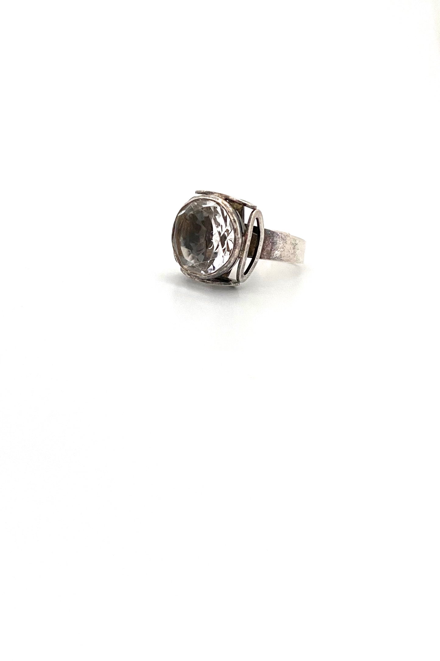Ekstrom Sweden vintage silver rock crystal ring 1974 Scandinavian Modernist jewelry design