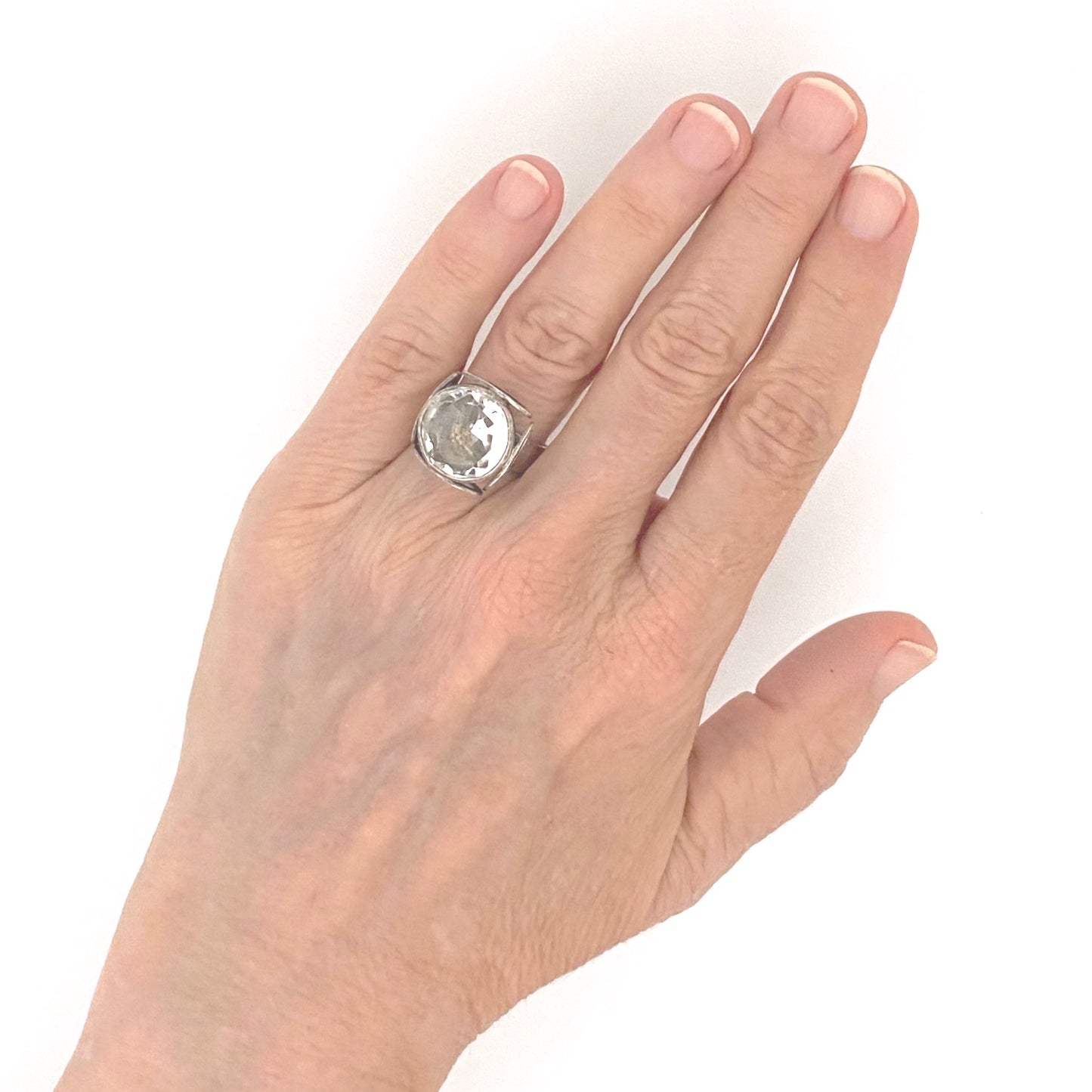 scale Ekstrom Sweden vintage silver rock crystal ring 1974 Scandinavian Modernist jewelry design