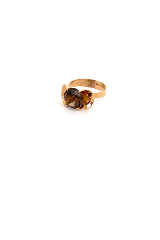 Elis Kauppi Kupittaan Kulta Finland vintage 14k gold smoky quartz ring Scandinavian Modernist jewelry design