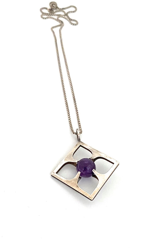 Elis Kauppi Kupittaan Kulta Finland vintage silver amethyst rolling sphere pendant necklace Scandinavian Modernist jewelry design