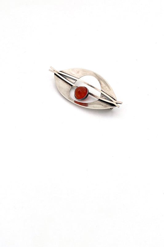 Elis Kauppi Kupittaan Kulta Finland vintage silver carnelian brooch Scandinavian Modernist jewelry design