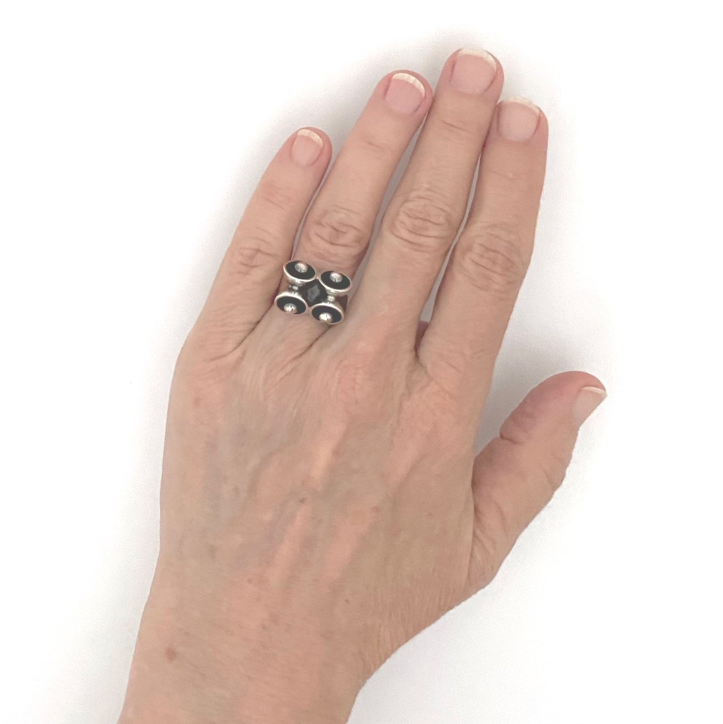 scale Elis Kauppi Kupittaan Kulta Finland vintage silver cups spheres ring Scandinavian Modernist jewelry design