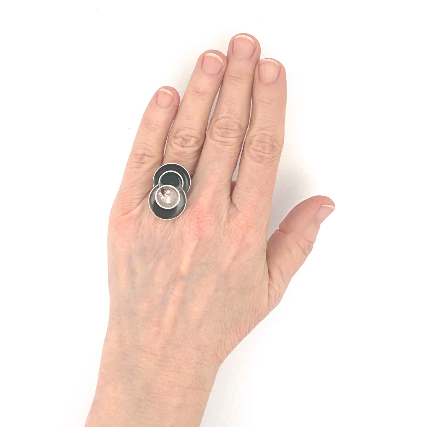 scale Elis Kauppi Kupittaan Kulta Finland vintage silver discs ring Scandinavian Modernist jewelry design