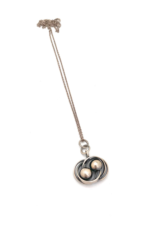 Elis Kauppi Kupittaan Kulta Finland vintage silver spheres pendant necklace Scandinavian Modernist jewelry design