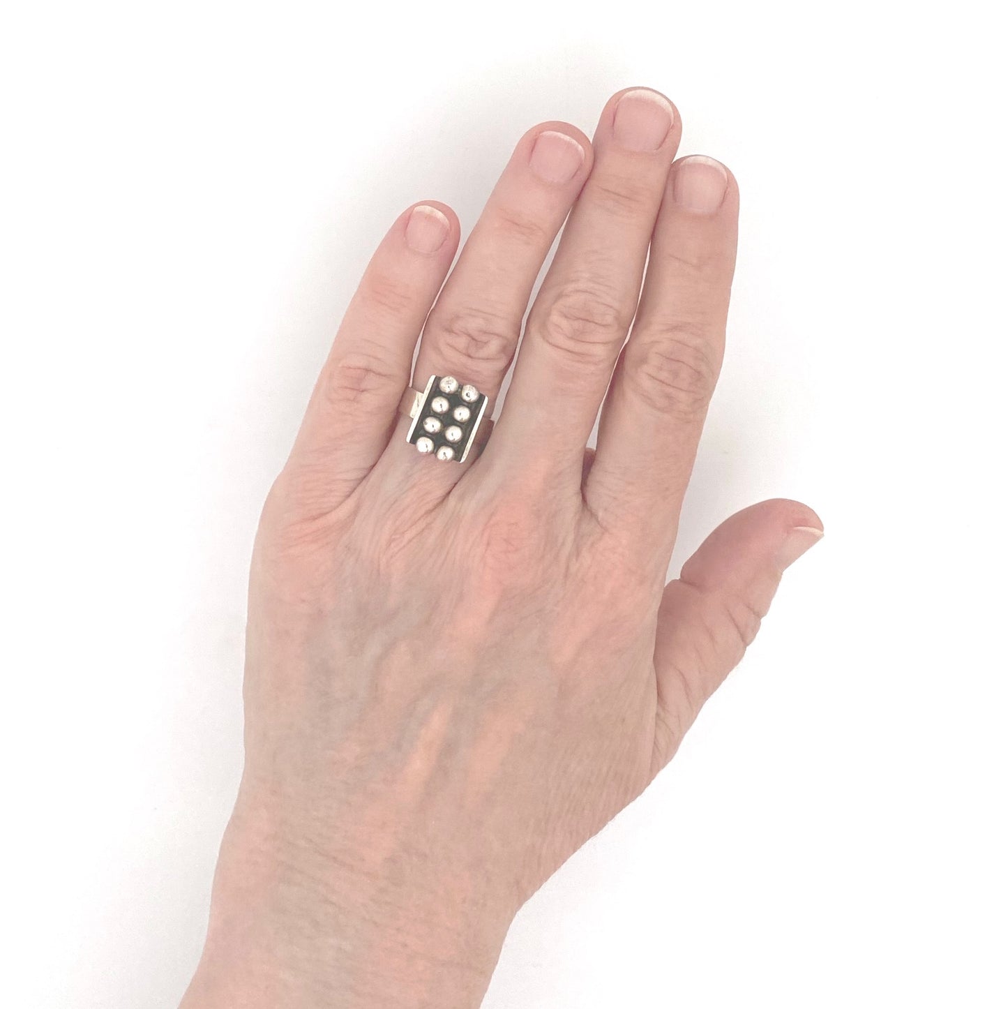 scale Elis Kauppi Kupittaan Kulta Finland vintage silver spheres ring Scandinavian Modernist jewelry design