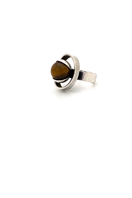 Elis Kauppi Kupittaan Kulta Finland vintage silver tiger eye sphere ring Scandinavian Modernist jewelry design
