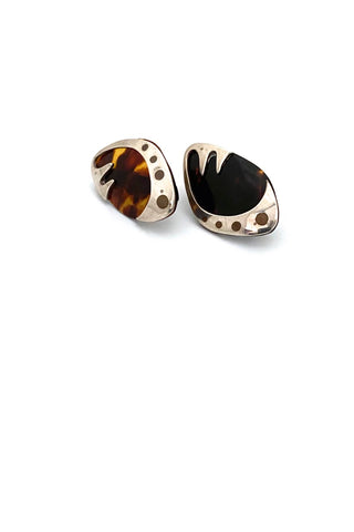 Enrique Ledesma Taxco Mexico vintage silver tortoiseshell copper large earrings Modernist jewelry design