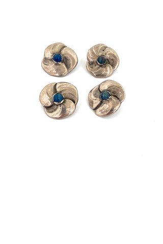 Evald Nielsen Denmark 1879-1958 vintage 830 silver natural stone lapis set of four buttons