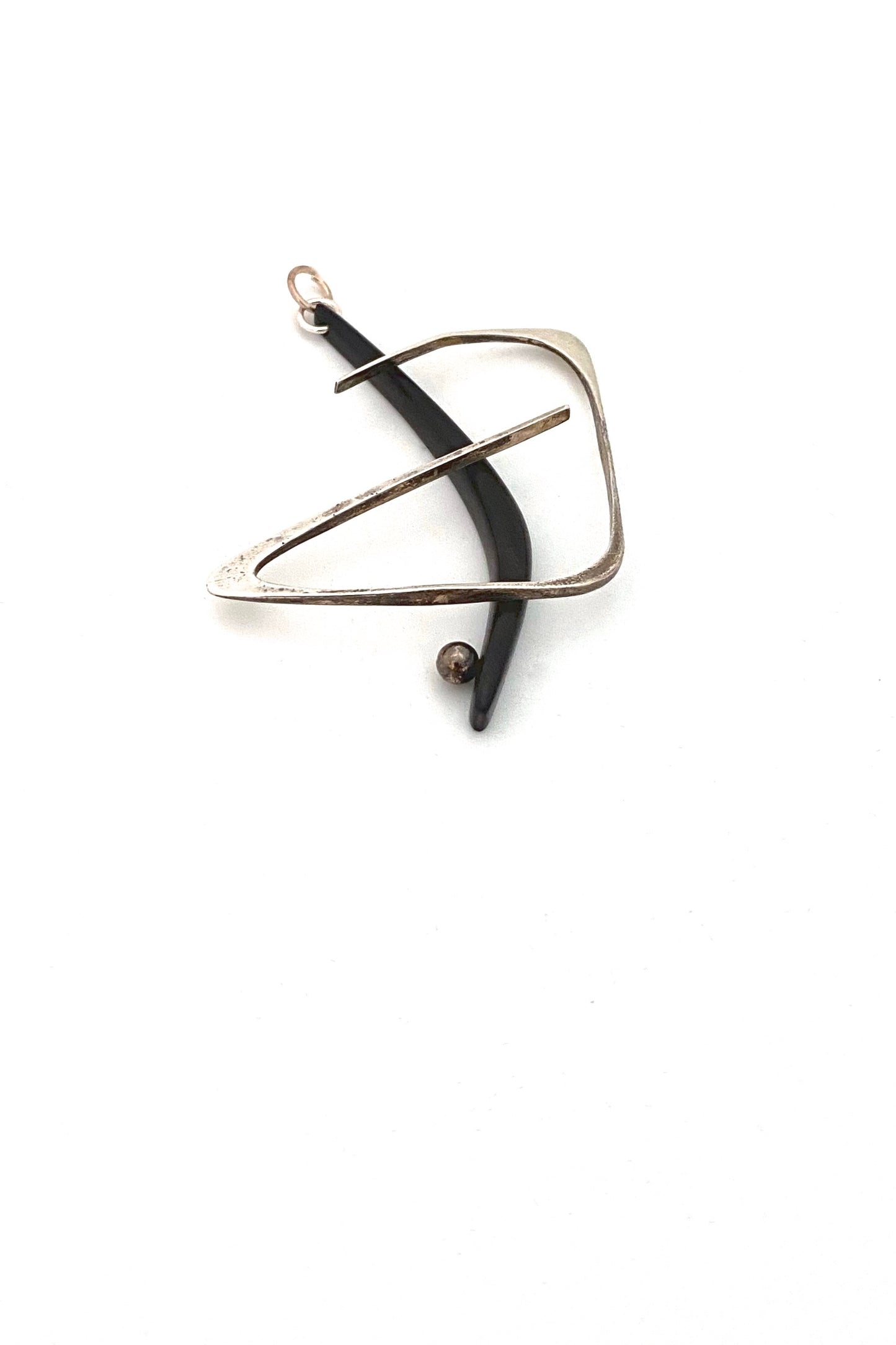 Everett MacDonald USA vintage silver ebony pendant for necklace American Modernist jewelry design
