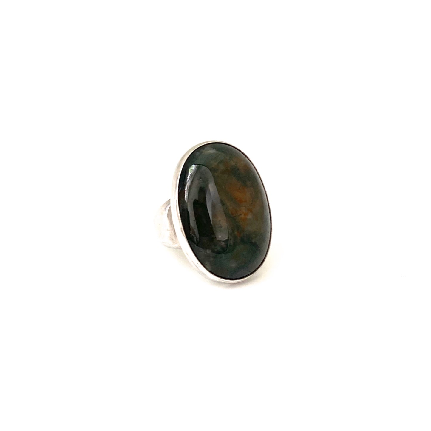 detail Georg Jensen Denmark vintage silver large moss agate ring 90G Scandinavian Modernist jewelry design