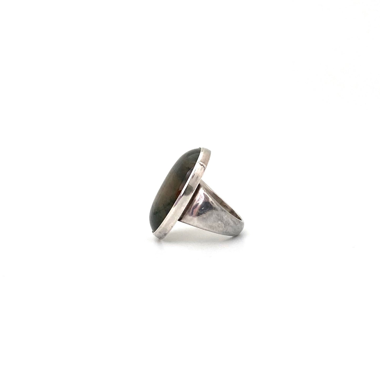 profile Georg Jensen Denmark vintage silver large moss agate ring 90G Scandinavian Modernist jewelry design