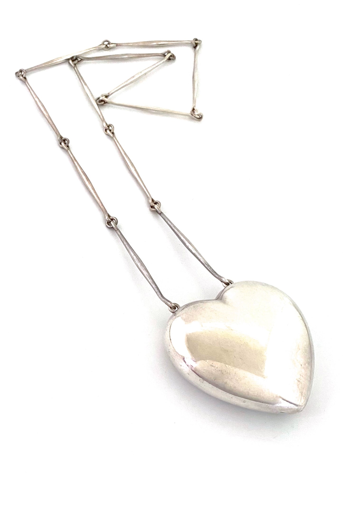 Georg Jensen Denmark vintage silver large heart 'Joy' necklace 126 by Astrid Fog Scandinavian Modernist jewelry design
