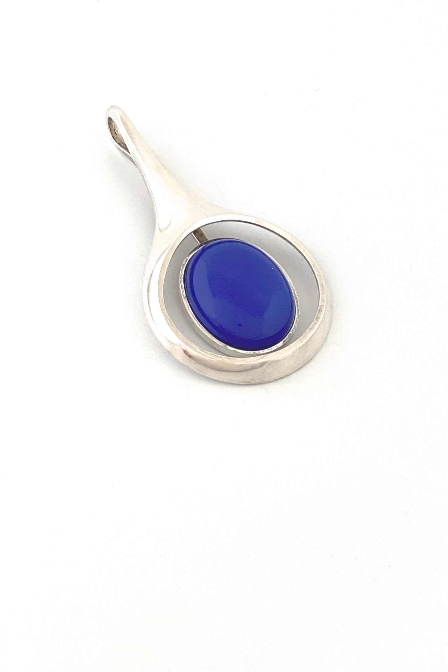 Georg Jensen Denmark vintage silver blue chalcedony extra large pendant Max Barmmer 1976 Scandinavian Modernist jewelry design