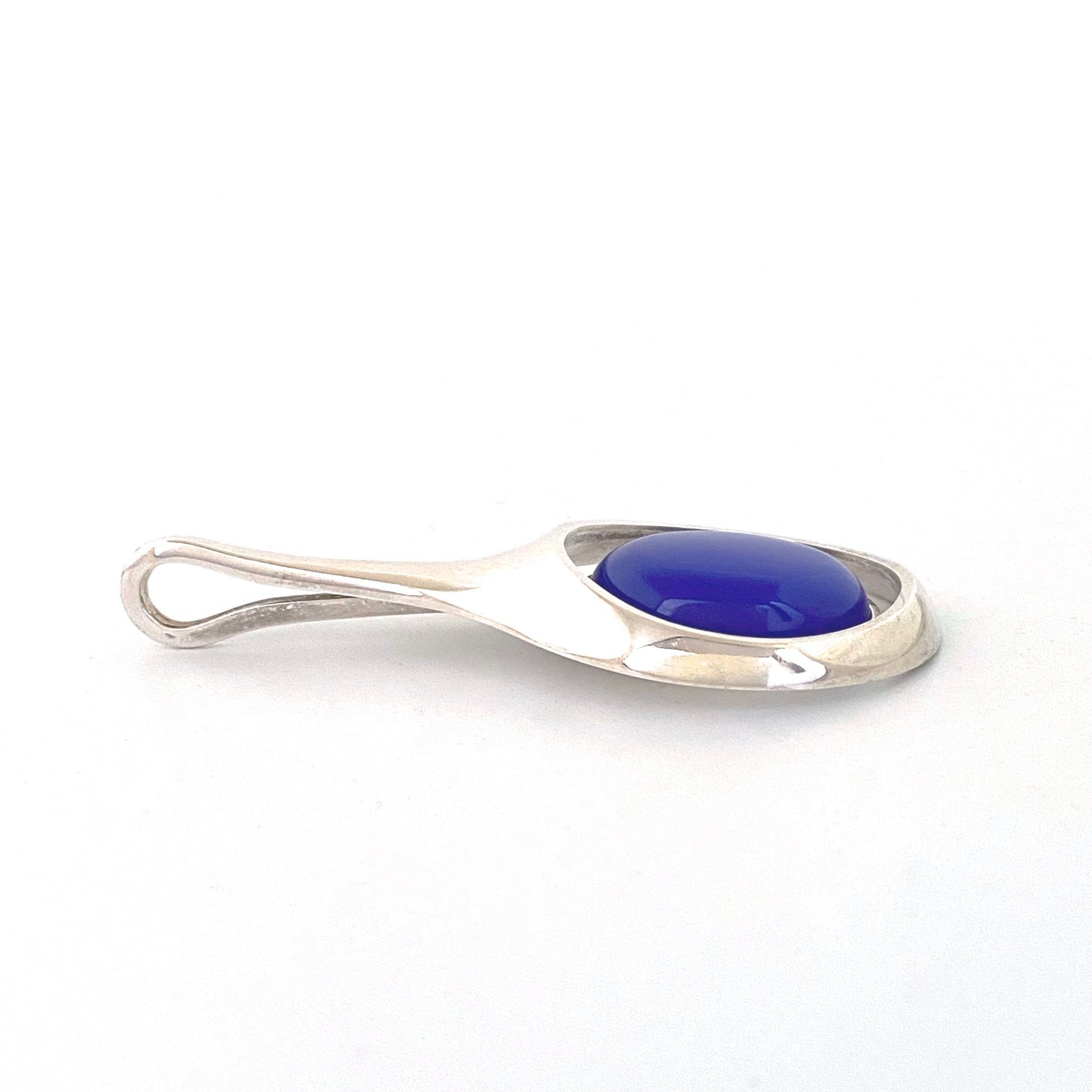 profile Georg Jensen Denmark vintage silver blue chalcedony extra large pendant Max Barmmer 1976 Scandinavian Modernist jewelry design