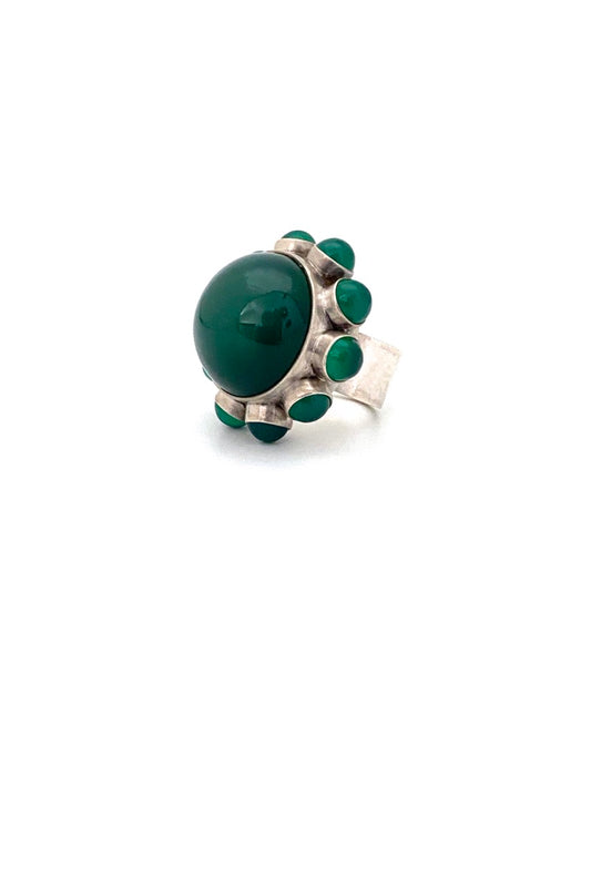 Georg Jensen Denmark vintage silver chrysoprase extra large ring 166 Astrid Fog Scandinavian Modernist jewelry design