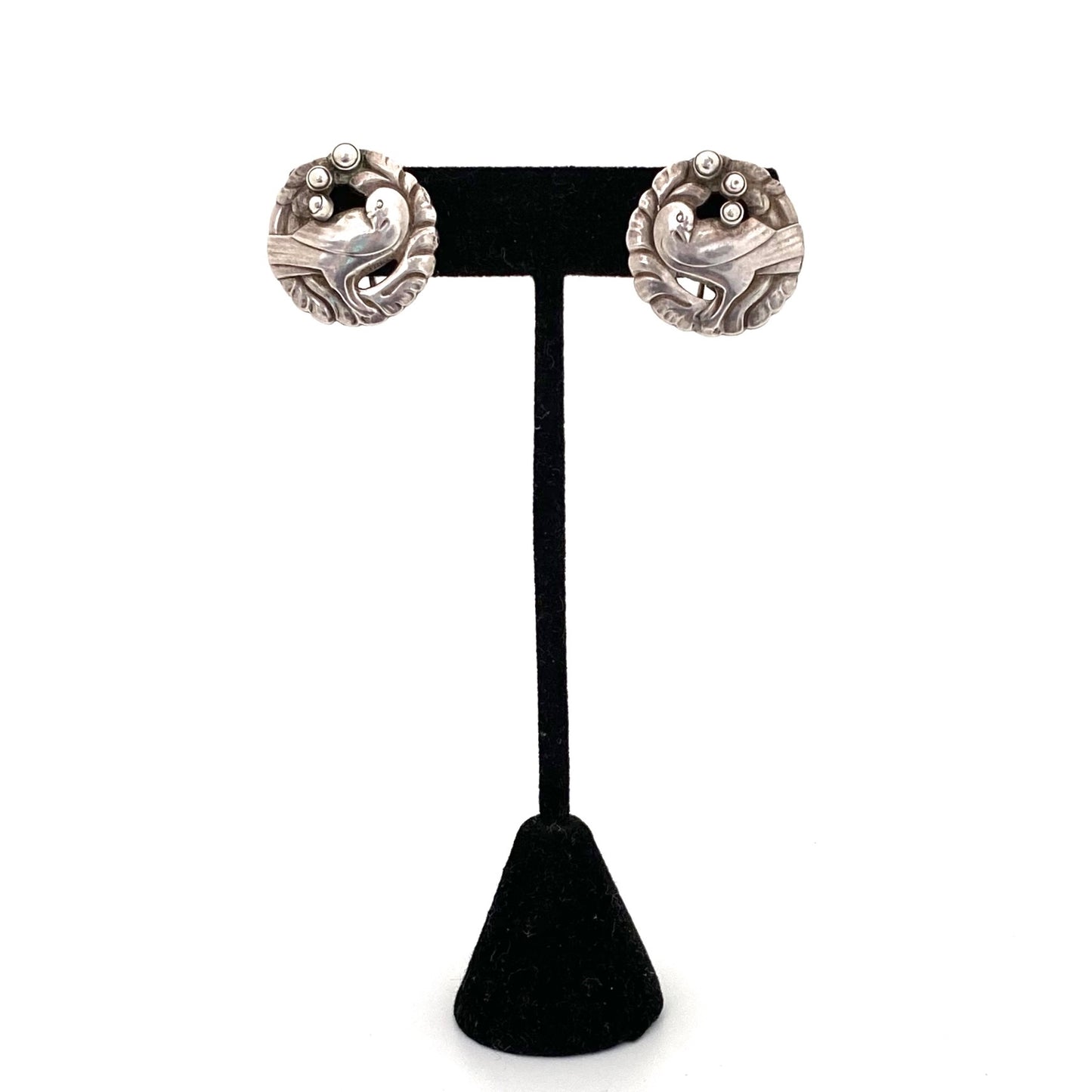 detail Georg Jensen Denmark vintage silver dove earrings 66 silver cabochons Kristian Moehl Hansen Danish jewelry design