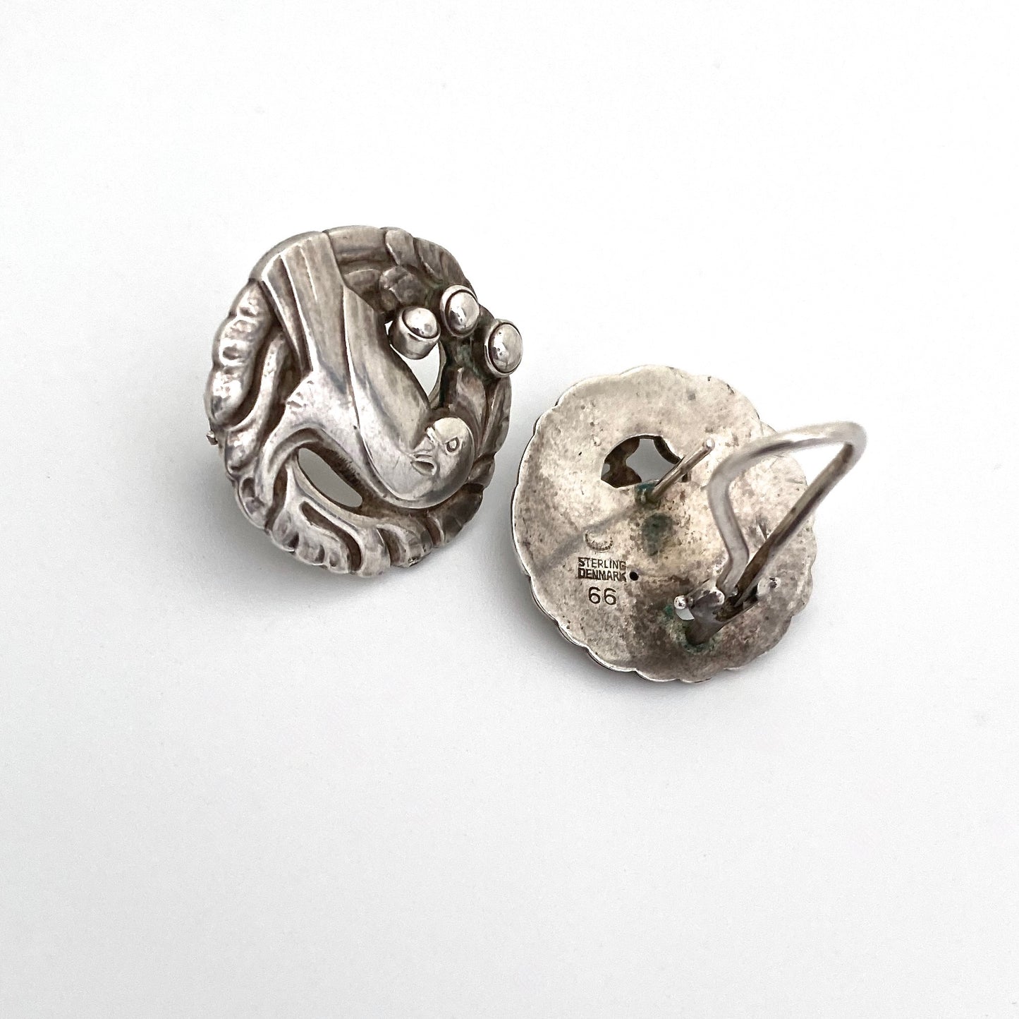 Georg Jensen dove earrings #66 ~ silver cabochons