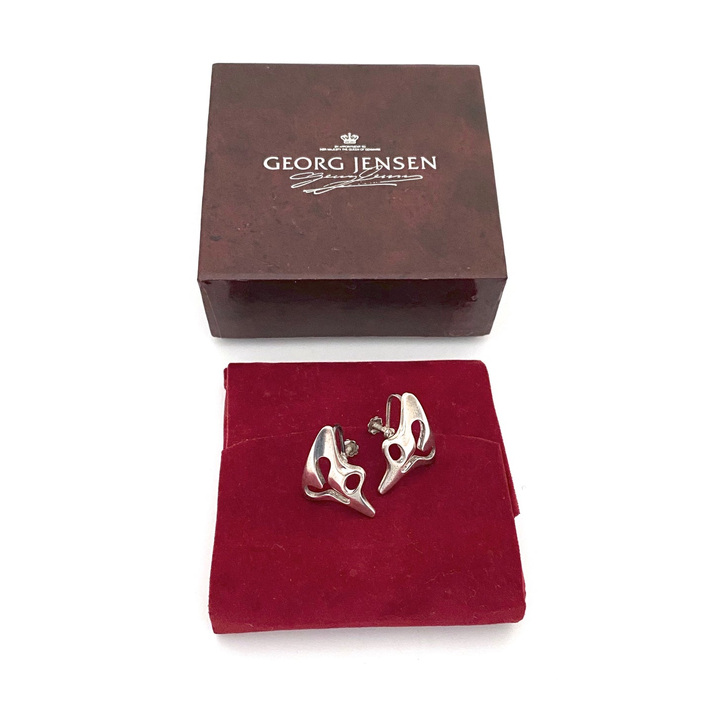 original box Georg Jensen Denmark vintage silver earrings 119 Henning Koppel Scandinavian Modernist jewelry design