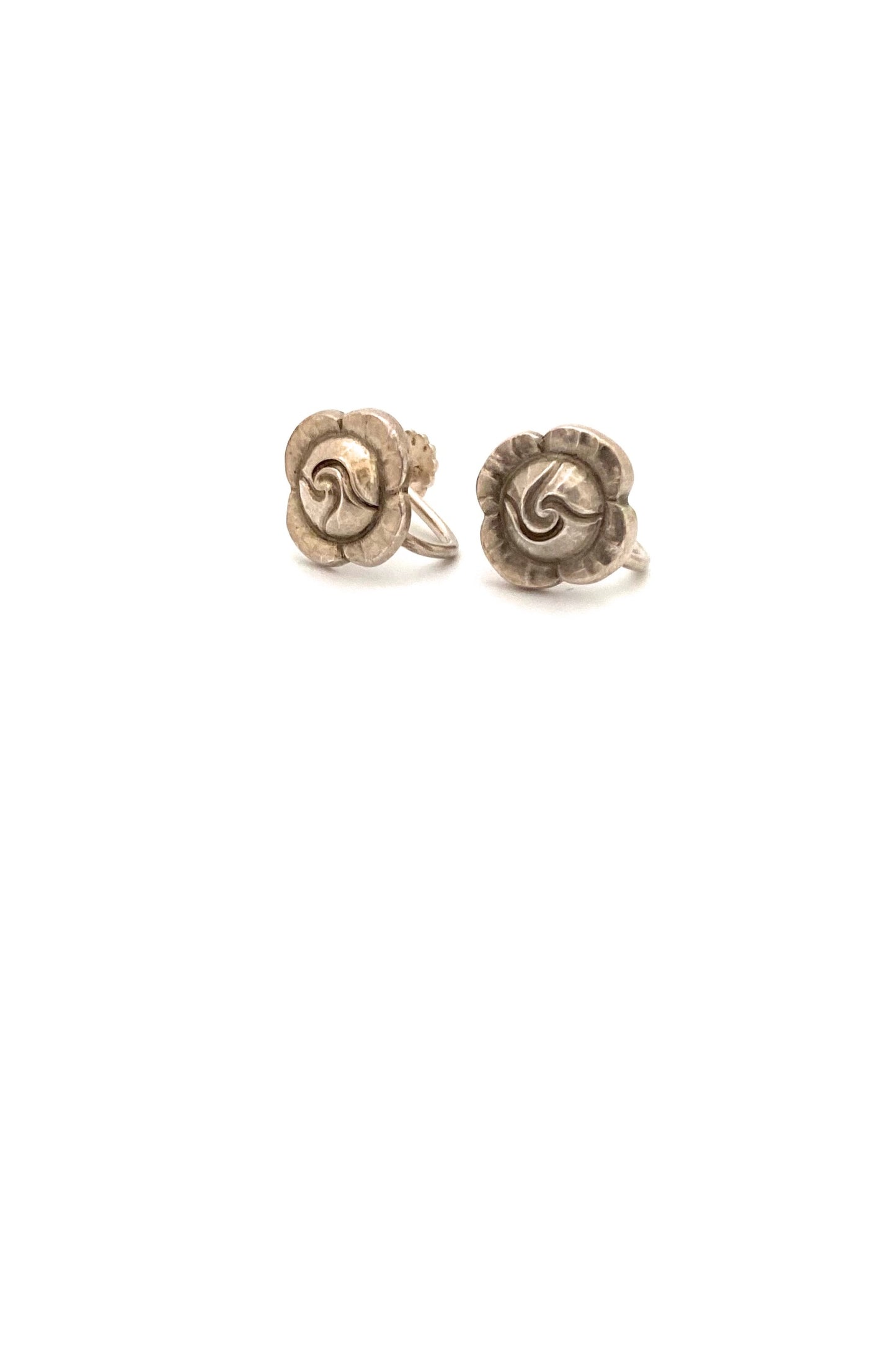 Georg Jensen Denmark vintage silver flower earrings 89 screwback Scandinavian jewelry design