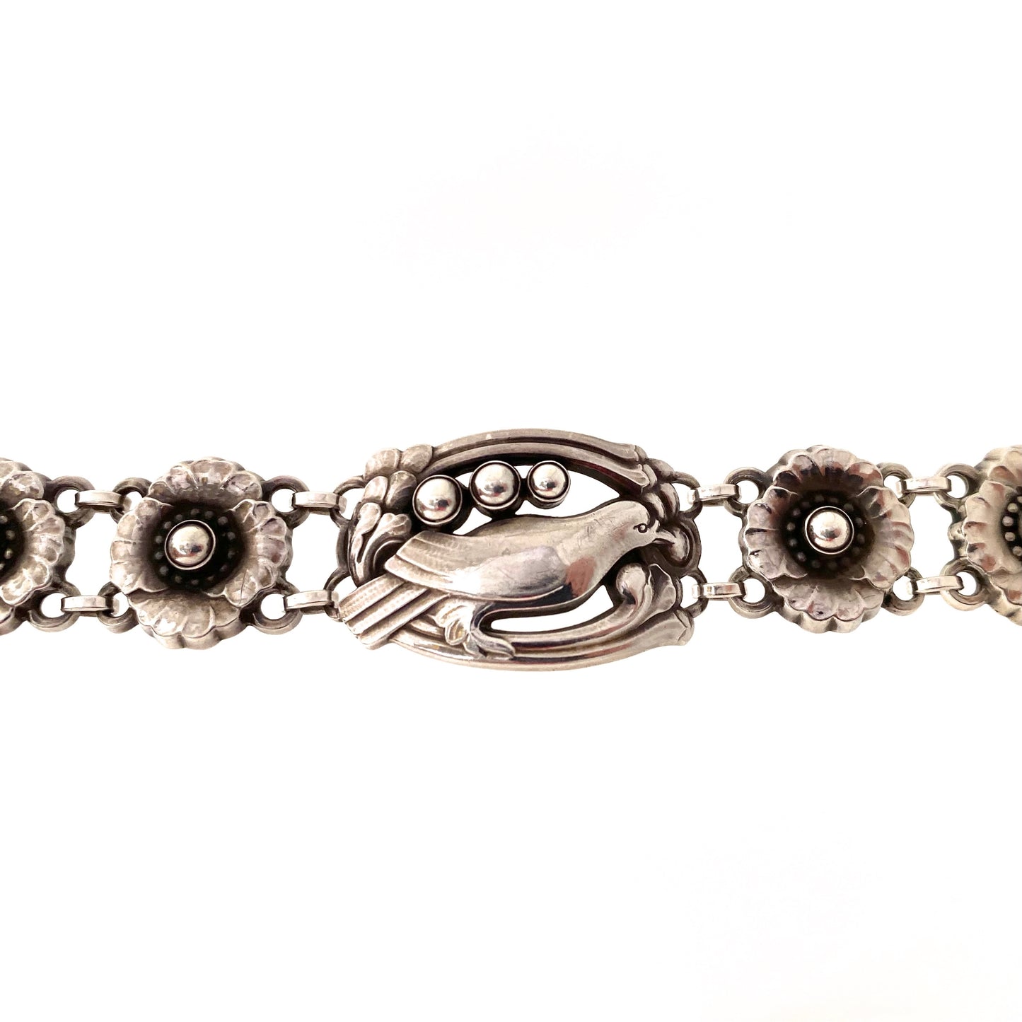 detail Georg Jensen Denmark vintage silver flowers birds berries link bracelet 23 Georg Jensen design Scandinavian jewelry design