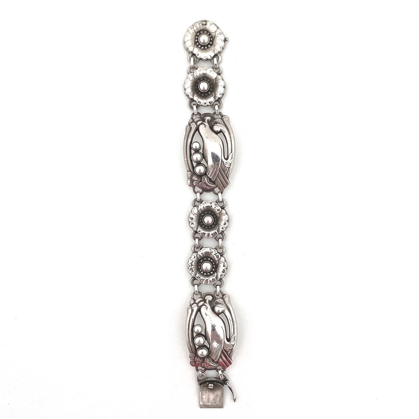 Georg Jensen flowers, birds & berries panel link bracelet #23 ~ silver cabochons