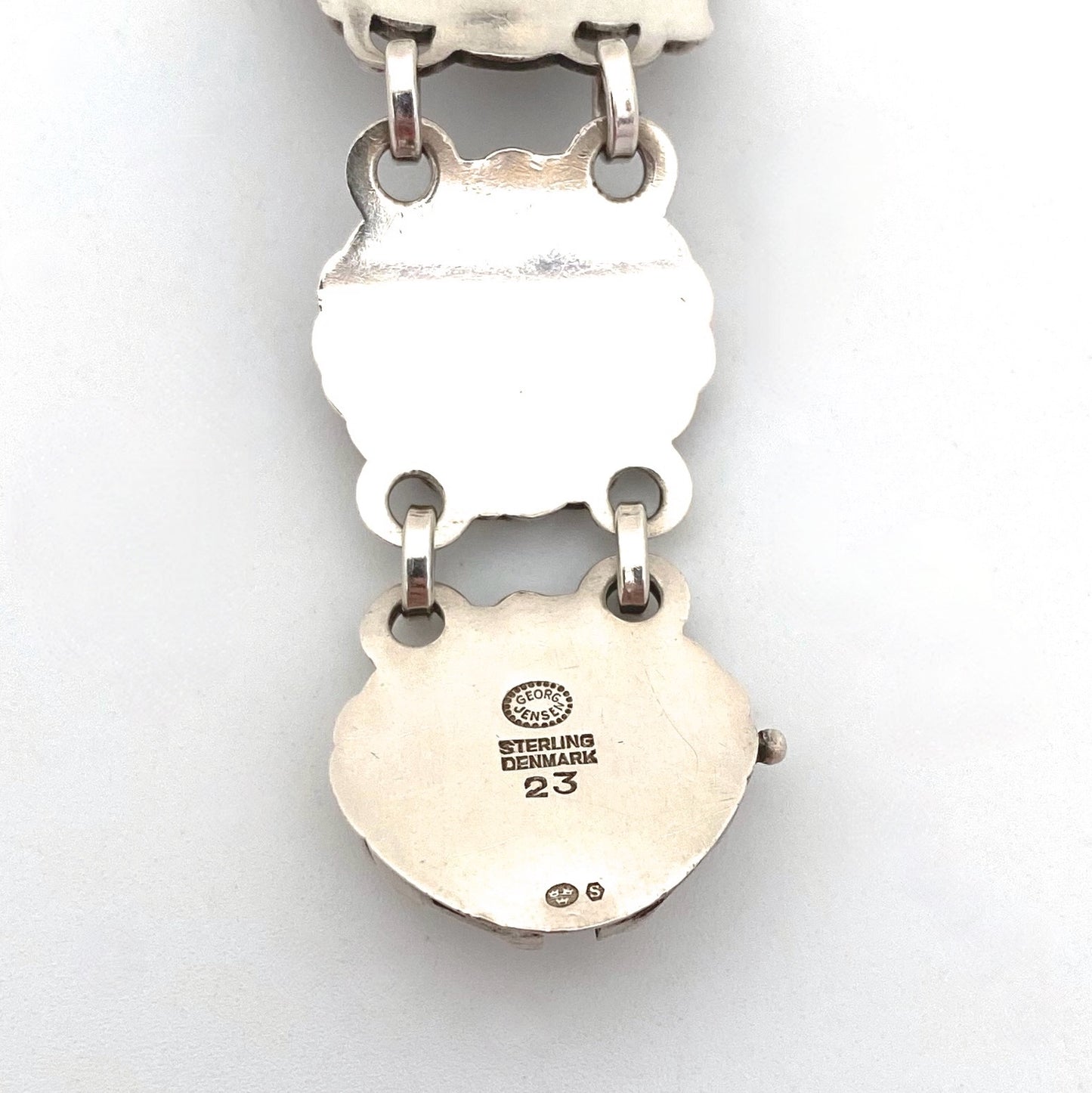 Georg Jensen flowers, birds & berries panel link bracelet #23 ~ silver cabochons