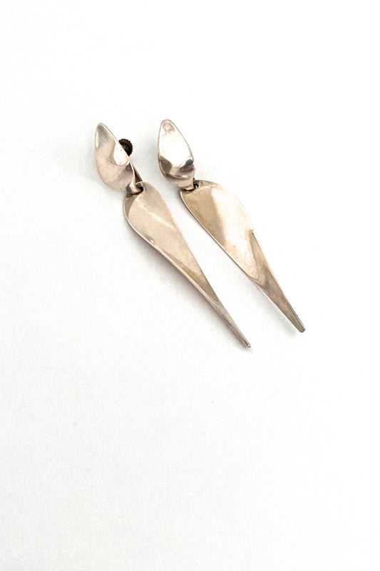 Georg Jensen Denmark vintage silver long drop earrings 128 Nanna Ditzel Scandinavian Modernist jewelry design