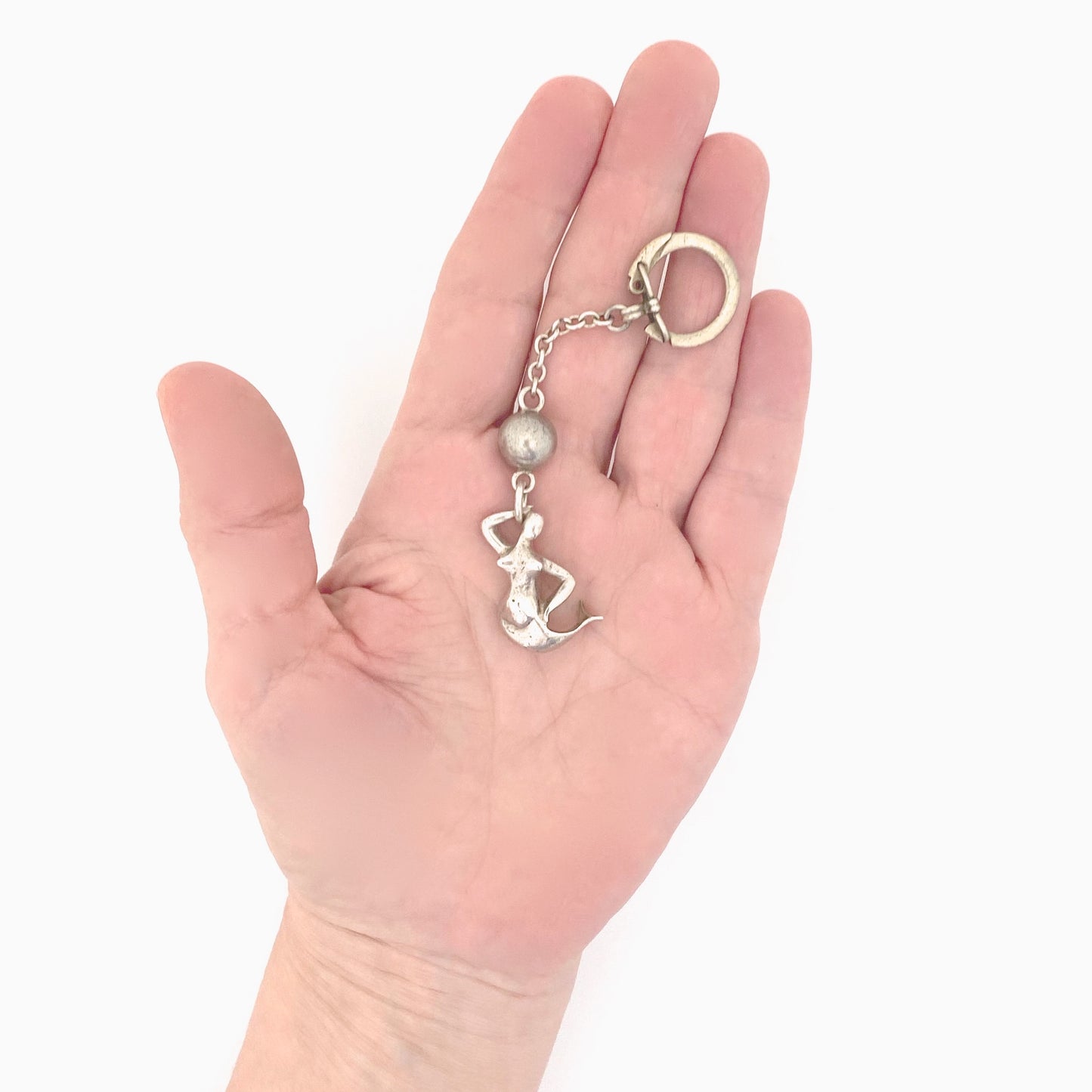 scale Georg Jensen Denmark vintage silver mermaid key chain pendant 45 Henning Koppel Scandinavian Modernist jewelry design