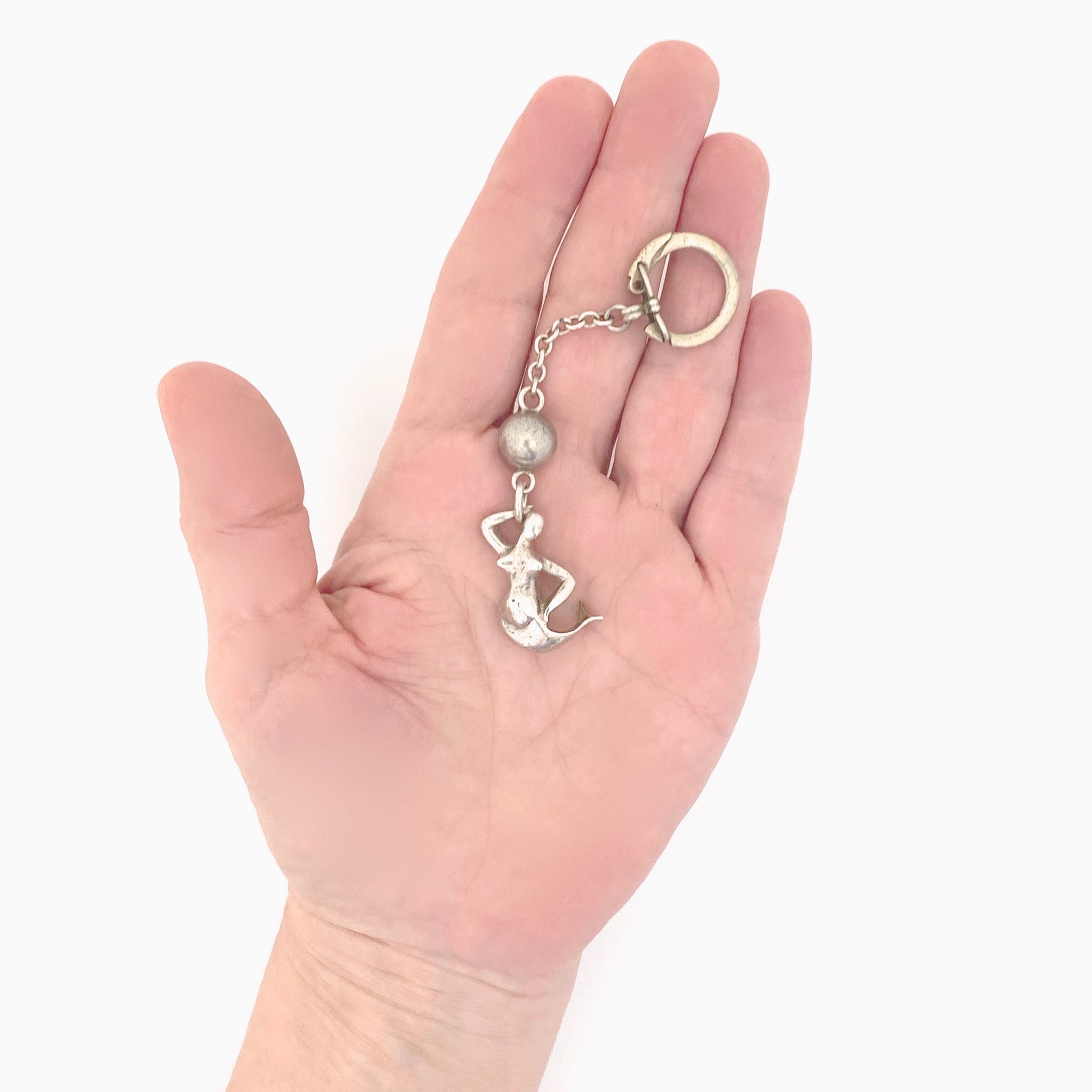 scale Georg Jensen Denmark vintage silver mermaid key chain pendant 45 Henning Koppel Scandinavian Modernist jewelry design