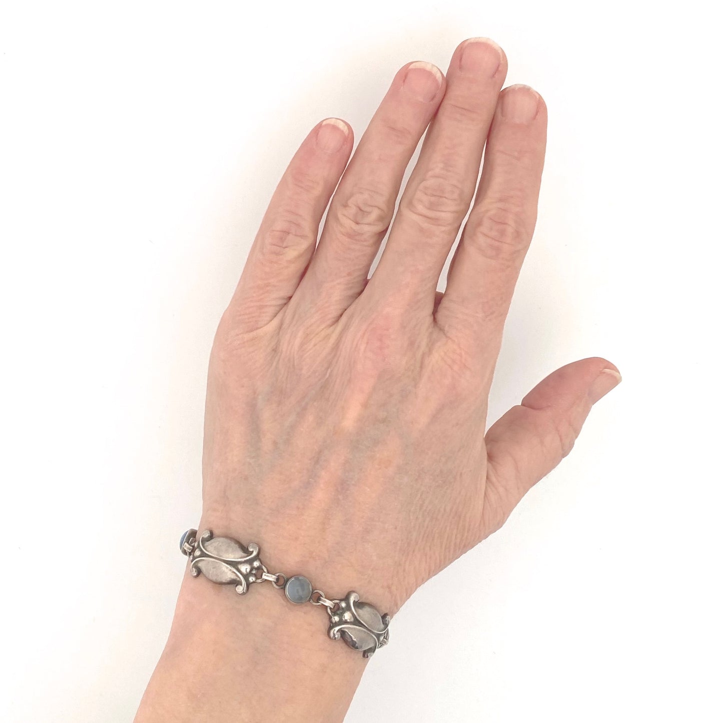 scale Georg Jensen Denmark vintage silver moonstone bracelet 11 Georg Jensen design 1905