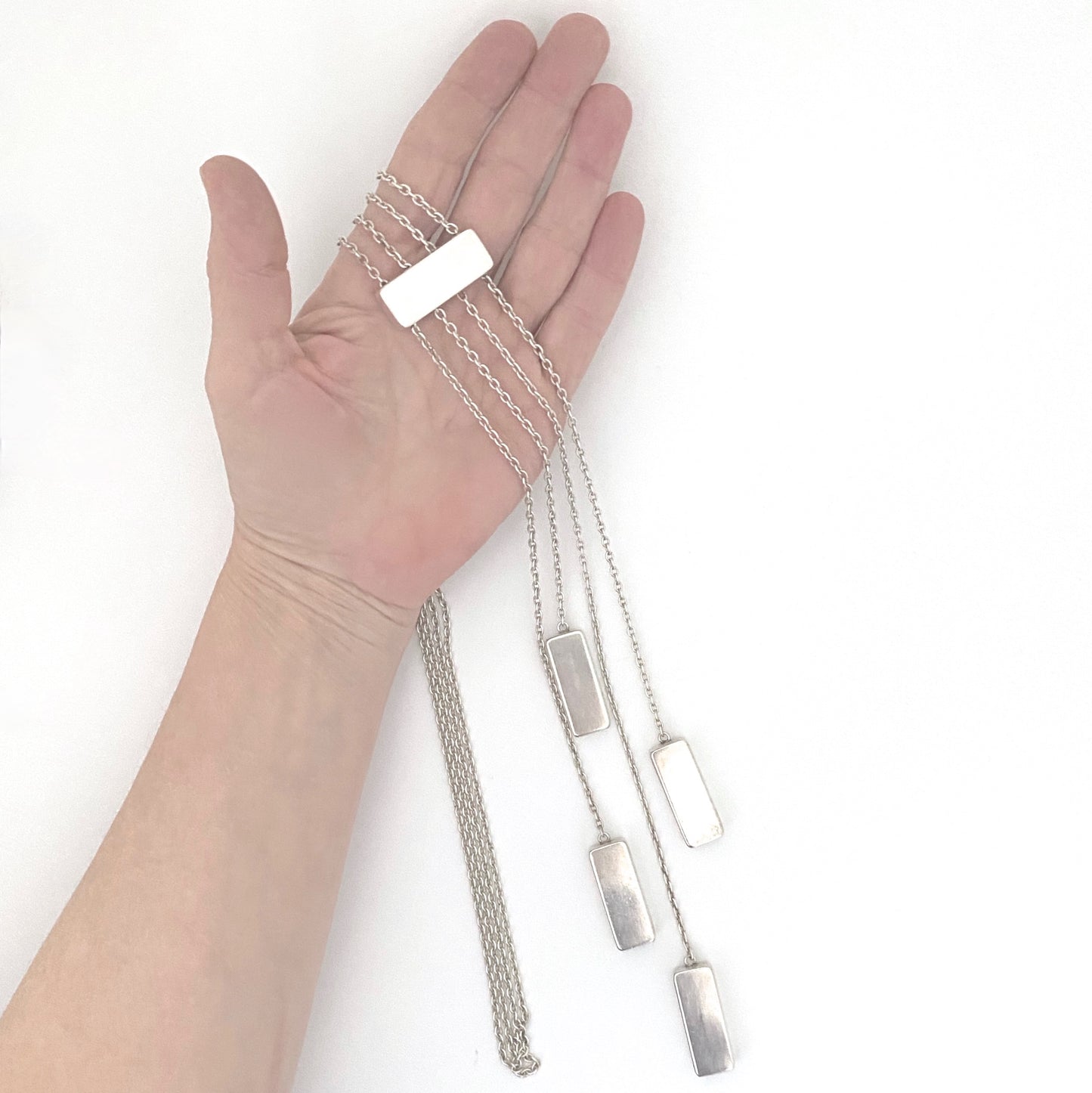 scale Georg Jensen Denmark vintage silver long sautoir necklace 120 Astrid Fog Scandinavian Modernist jewelry design